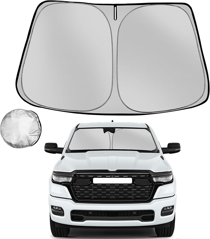 Fonowka Windshield Sun Shade for 2019-2025 Dodge Ram 1500 Crew Cab,Mega Cab Pickup, 2Dr Regular Cab,4Dr Quad Cab Sun Sunshade for Car Front Window Automotive Interior Protector Custom Fit Accessories