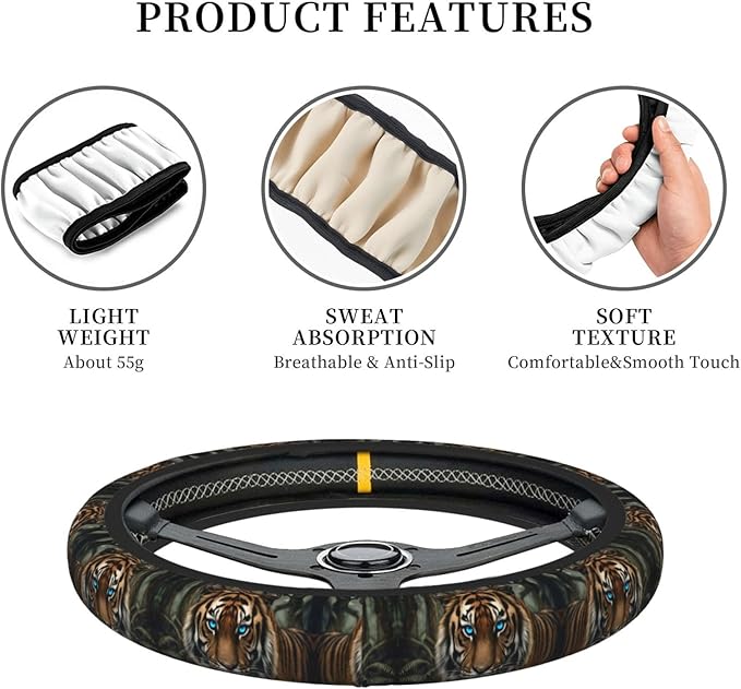 Neoprene Steering Wheel Cover Majesty Tiger Car Steering Wheel Cover Universal Fit for Most Cars