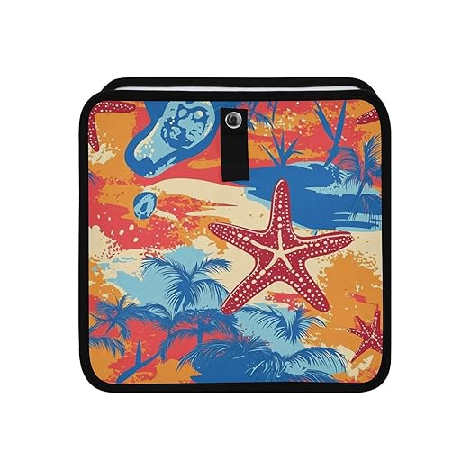 Car Trash Can Organizer Bin with Adjustable Strap for Back Front Seat Console Waterproof Leakproof Collapsible Portable 11 Inch Bright Summer Beach Starfish and Palm Tree