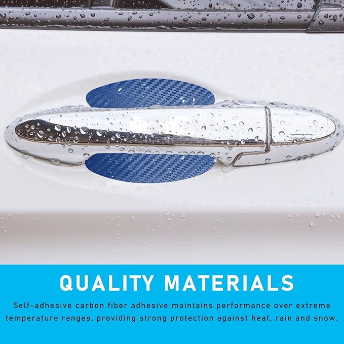 Ziciner 8 PCS Car Door Handle Sticker, Carbon Fiber Texture Auto Door Handle Protective Films, Anti-Scratches Door Side Handle Paint Guard, Universal Vehicle Accessories for Most Cars (Blue)