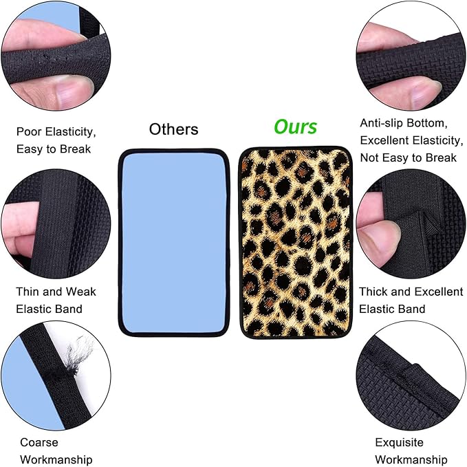 JANENFNA Car Armrest Cover Pads Universal Fashion Cute Auto Center Console Armrest Cover Pad with 2PCS Car Coasters Soft Waterproof Car Armrest Seat Protector for Women,Leopard Pattern