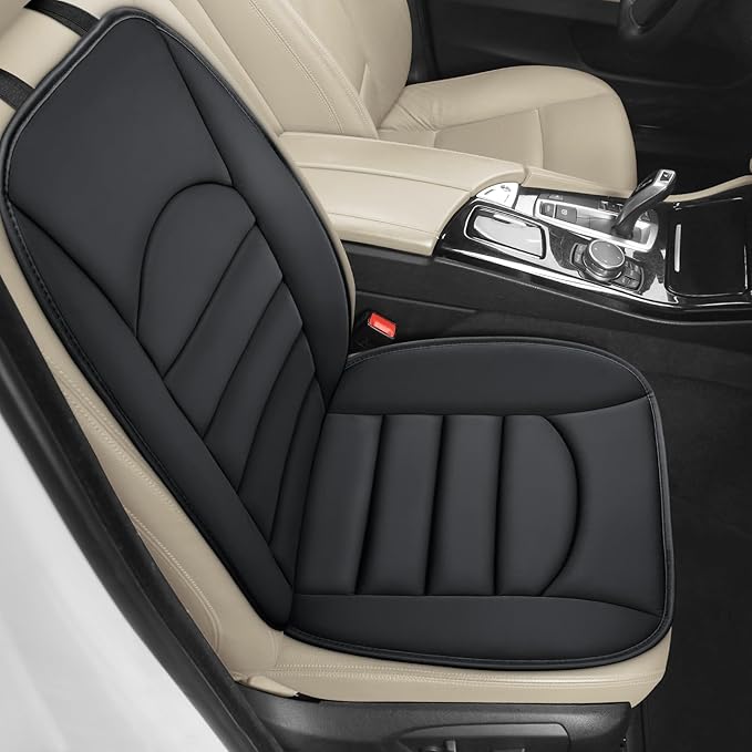 BOPUOVRE Memory Foam Car Seat Cushion with Breathable Fabric & Non-Slip Gel, Universal Fit for Car Truck Office Home 19.6x18x1.2 Black with Backrest