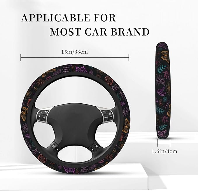 Butterfly Leaves Steering Wheel Cover for Women Men Girls, Car Accessories Decor Thickened Anti-Slip Auto Steering Wheel Covers Protector Universal Fit 15 Inch for Cars, Truck, SUV