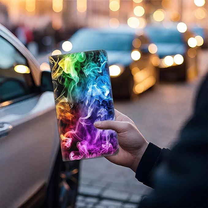 Car Registration Holder, Waterproof PU Leather Vehicle Card Document Glove Box Organizer, Women Interior Auto Accessories Case for Cards, Driver License Car Insurance Holder, Rainbow Smoke Pattern