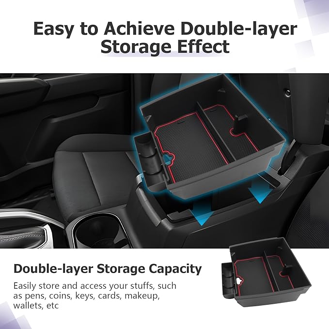 LUWU Center Console Organizer for 2023 2024 2025 2026 Colorado & GMC Canyon Accessories Armrest Console Storage Box Glove Organizer Tray ABS Material for Canyon Interior Accessories (Red)