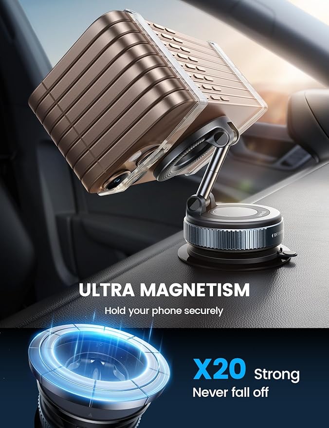 Lamicall Car Phone Holder - [70 LBS Strongest Suction] for Magsafe Car Mount, 360° Adjustable Suction Cup Phone Mount Dashboard Windshield Vacuum Magnetic Phone Holder for Car fit iPhone 17 16 Pro Max