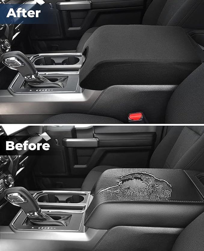 ISSYAUTO Center Console Cover Compatible with 2015-2020 F150, 2017-2022 F250 F350 F450, 2018-2023 Expedition, Neoprene Armrest Cover Customized Arm Rest Cover (Bucket Seat Only)