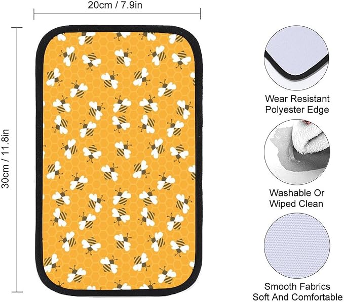 Bee with Honey Car Center Console Cushion Pad,Waterproof Armrest Seat Box Cover Protector,Comfortable Car Decor Accessories Fit for Most Cars, Vehicles, SUVs