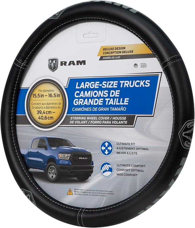 Plasticolor 006789R01 RAM Larger-Sized Truck Gray Ram Logo Steering Wheel Cover
