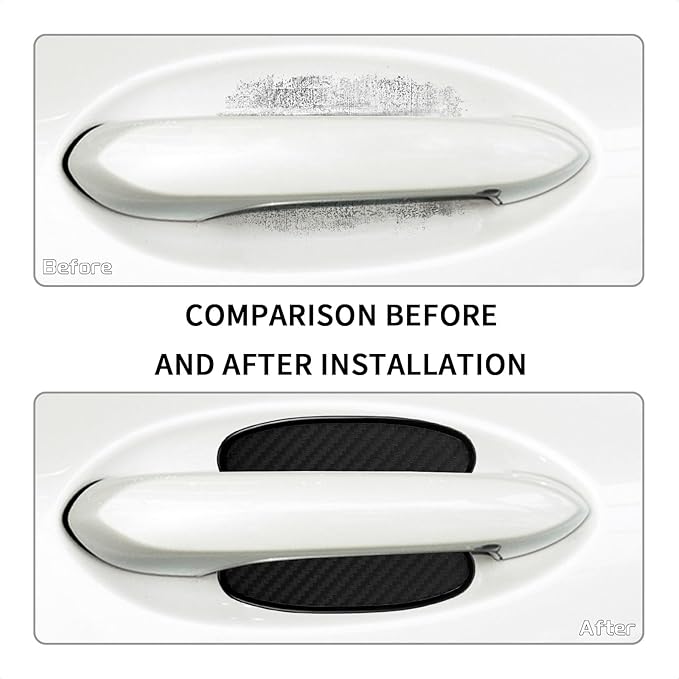 TANGSEN 4Pcs Universal 3D Carbon Fiber Texture Automotive Door Cup Handle Recess Paint Protector Cover Scratch Non-Marking Silicone Personalize Pad Sticker (Black, S)