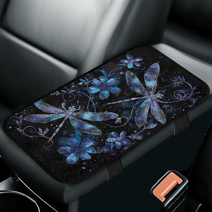 Bulopur Blue Dragonfly Car Center Console Cushion Pad Center Console Cover Fashion Auto Interior Protect from Pet Claws Flannel Car Console Covers Fit for Most Cars, Vehicles, SUVs