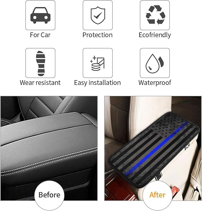 THOEWONG Unique American Flag Center Console Pad, Auto Armrest Seat Box Cover for Men Women, Universal Cushion Protector Pad, Patriotic Car Interior Protection Accessories for Most Vehicle