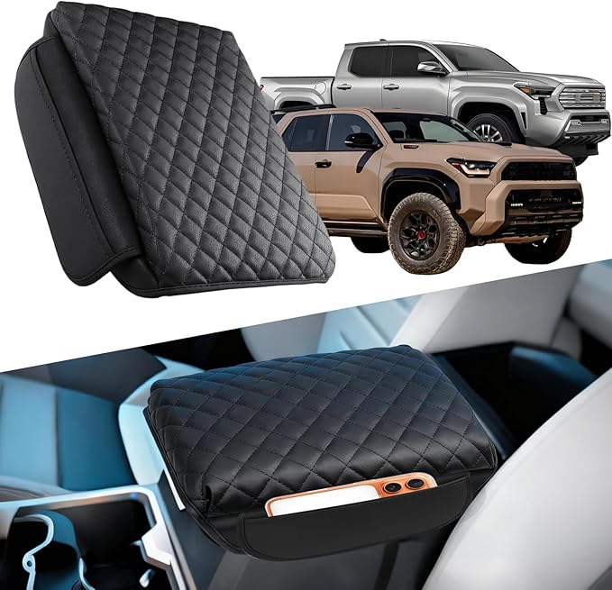 Thickened Armrest Cover Fit for Toyota Tacoma 2024 2025 2026 & 4Runner 2025 2026 Center Console Cover Accessories, Arm Rest Covers Lid Cushion Pad with Pockets Storage Bag