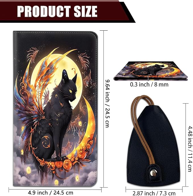 Car Registration and Insurance Holder, PU Leather Auto Document Holder for Men&Women, Vehicle Glove Box Compartment Organizer with Magnetic Shut for Driver's License, Black Cat Lunar Eclipse Pattern