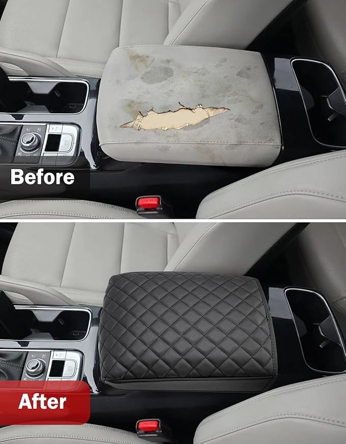 Center Console Armrest Cover for KIA Telluride 2020 2021 2022 2023 2024, Vinyl Leather, Arm Rest Lid Covering, Anti-Scratch, Interior Accessories, Black