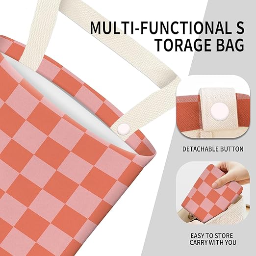 ADQWIOVL Car Garbage Can, Seat Back Hanging Cute Car Trash Can Bag, Car Organizer and Storage Bag for Travelling, Outdoor Cute Red Pink Checkerboard