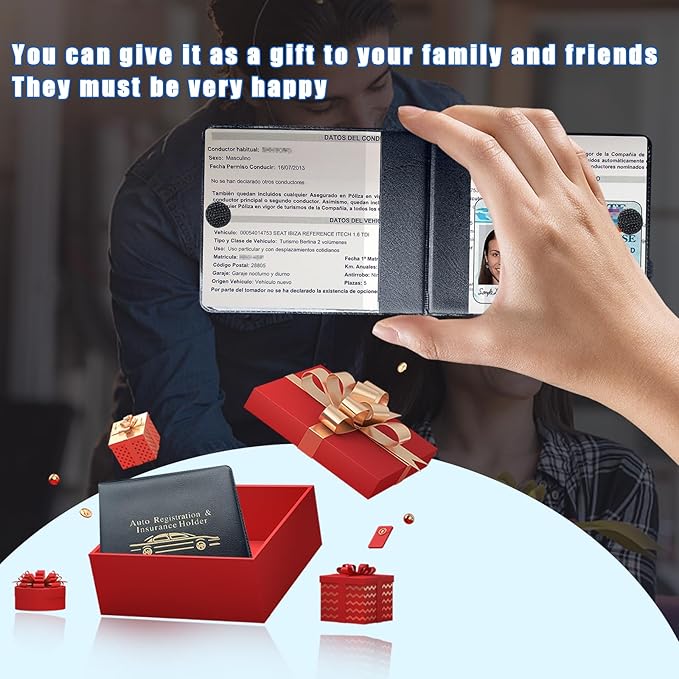 Ziciner Car Registration Insurance Holder, 2Pack Essential Auto Card Document Glove Box Organizer with Touch Fastener, Vehicle Interior Accessories Perfect for Most Car, Truck, SUV (Black/Gold Words)