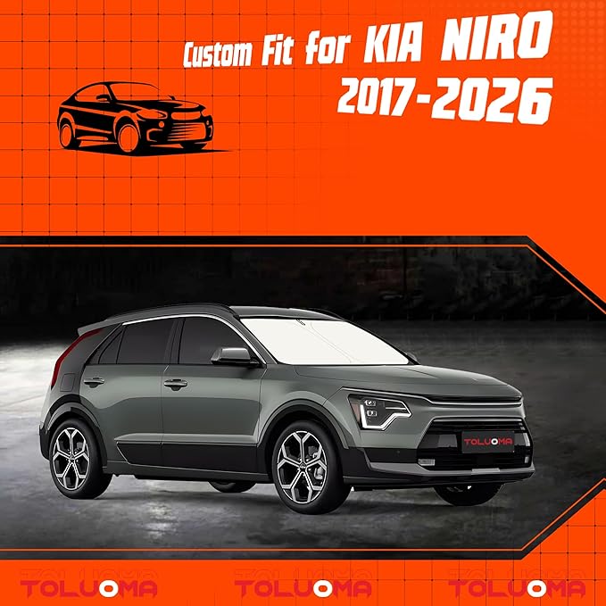 Toluoma Custom Fit Windshield Sun Shade for Kia NIRO 2017-2025 - Full Coverage, 210T Reflective Fabric, Double-Layer Design - Blocks 99% UV Rays, Keeps Car Cool, Easy to Install and Store