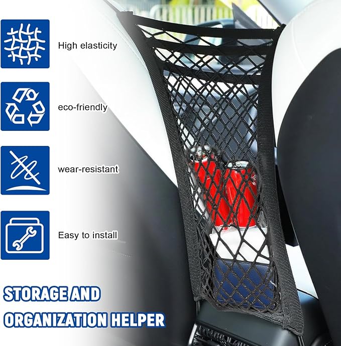 3-Layer Car Mesh Organizer,Seat Back Net Bag Organizer,Stretchable Pet Barrier Dog Car Net Barrier&Storage Bag of Backseat Pet Kids,Cargo Tissue Handbag Purse Holder,Driver Storage Netting Pouch