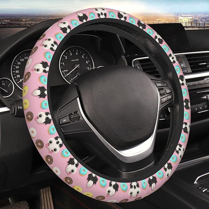 Old English Sheepdog Pattern Car Steering Wheel Cover, 15 Inch Steering Wheel Cover Stylish Decor for Most Cars