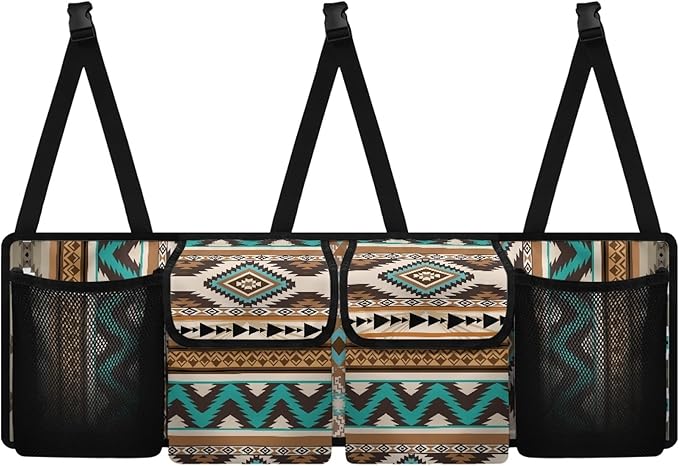 CLOHOMIN Aztec Southwest Gemoetric Car Trunk Organizer Back Seat Hanging Large Storage with 4 Pockets Collapsible Cargo Storage Bag for SUV, Truck, Auto