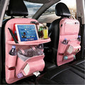 Car Seat Organizer, Multifunctional Backseat Protector Mat, Storage Bag and Tray Rack, Trash Storage (Suitable for Cars, Children, Back of Seats, and Rear Seats) (Pink, Leather 1-Piece Set)