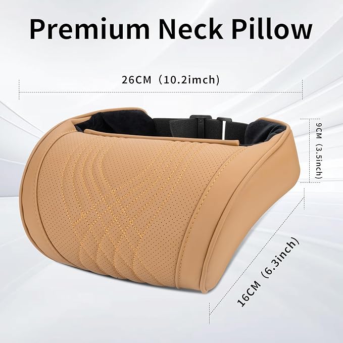 Dapucarin Car Headrest Memory Foam Neck Pillow for Driving with Leather Cover Soft Comfortable Seat Head Pillow Cushion for Most Cars SUV Sedan Home Office Palomino Brown (2PC)