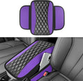 Leather Car Center Console Cover with Side Storage Pockets, Universal Leather Waterproof Armrest Pad Protector & Organizer for Cars, Vehicles, SUVs Interior Decor Stylish Car Decoration (Purple)