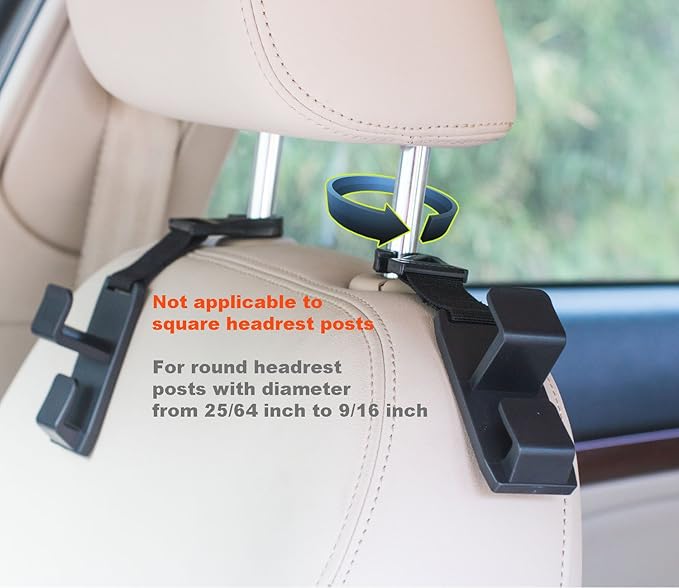 Headrest Hooks for Car, Car Headrest Hooks for Front Back Seat - Handy for Purse, Grocery Bags, Handbag and Backpack(Set of 4)