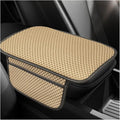 Car Center Console Cover, Cooling Auto Armrest Cushion Pad with 2 Storage Bags, Breathable Elbow Pillow Middle Console Protector, Universal Vehicle Interior Accessories (Beige)