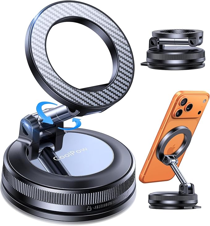 Coolpow【Newest Vacuum Magnetic Phone Holder for Car Phone Holder Mount【Movable Vacuum Suction】 Magsafe Car Mount Cell Phone Holders for Your Car Accessories Interior for Women Men for iPhone 17 16 15