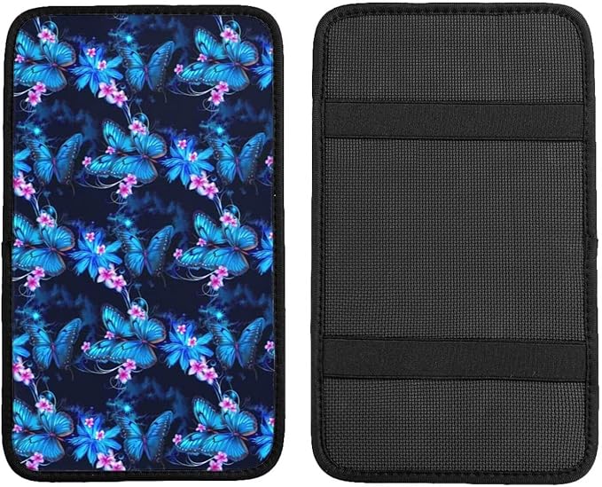 Butterflies Auto Center Console Armrest Cover Cushion Butterfly Arm Rest Seat Box Pad Protector Blue Pink Floral Car Decor Accessories