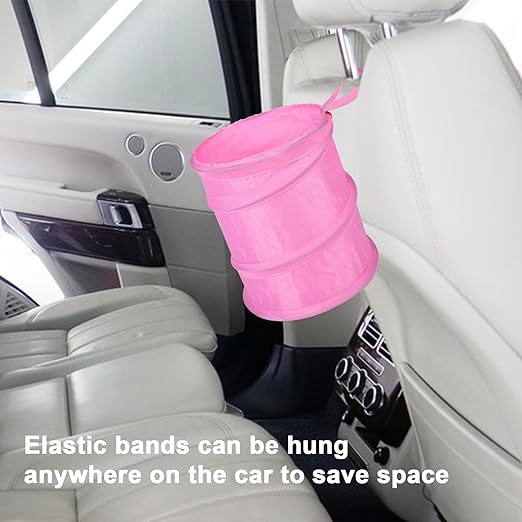 Kincown Car Trash Can, 2 Packs Mini Collapsible Car Trash Bin for Front Back Seat, Pop up Garbage Can, Portable Bag Hanging for Vehicle SUV Rv Truck Accessories Interior, Pink