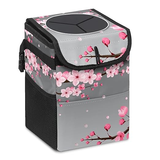 GVGHIDZ Car Trash Can – Multi-Purpose, Lightweight and Portable with Durable Water-Resistant Coating, No Installation Required, Practical and Ample Capacity, Variety of Colors.Cherry Blossom