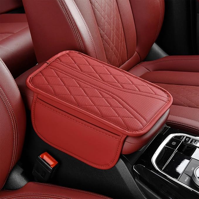 Car Center Console Cover, Microfiber Leather Armrest Cover with Storage Bags & Handmade Stitching, Universal Fit for Most Cars, SUVs, Sedans, Trucks, Auto Interior Accessories Protector