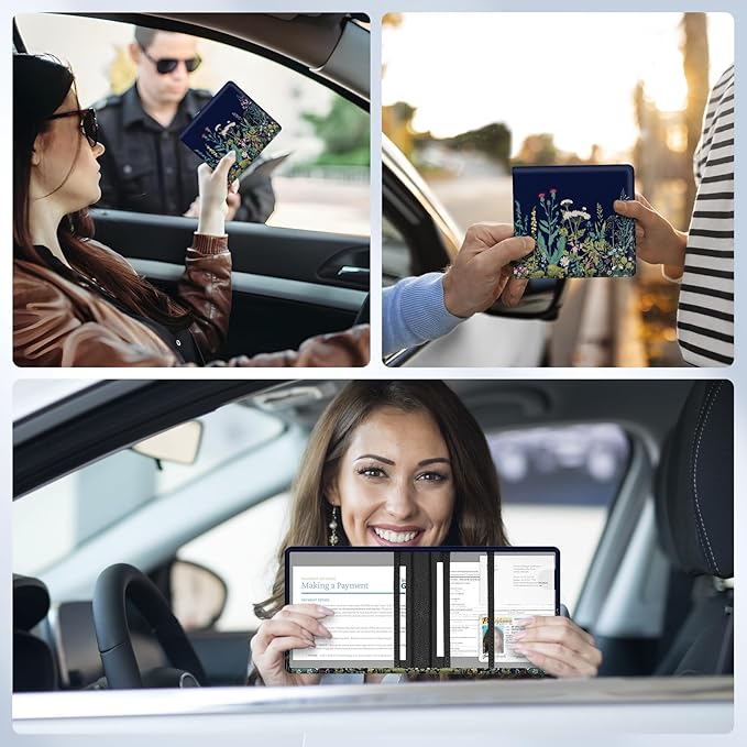 Pisypox Car Registration and Insurance Card Holder，Vehicle Glove Box Car Organizer，Accessories Case for Storing Driving Licences, Cards, Documents