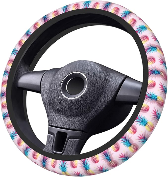 Hawaiian Tropical-Pineapple Car Steering Wheel Cover, 15 Inch Steering Wheel Cover Stylish Decor for Most Cars