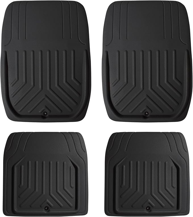 FH Group Faux Leather Deep Dish Car Floor Mats – Trim-to-Fit, Universal Fit Full Set Automotive Floor Mats for Cars, SUVs & Trucks, Durable All-Weather Interior Protection, Black