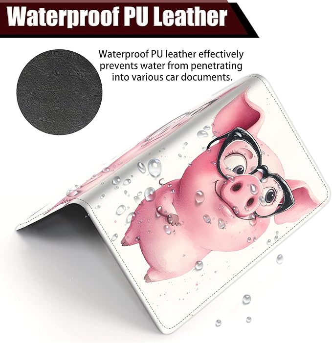 Car Document Holder with Magnetic Shut, Car Registration and Insurance Card Holder, Vehicle Glove Box Organizer Documents, Driver License, Auto Paperwork Organizer Wallet, Pink Cute Pig Pattern