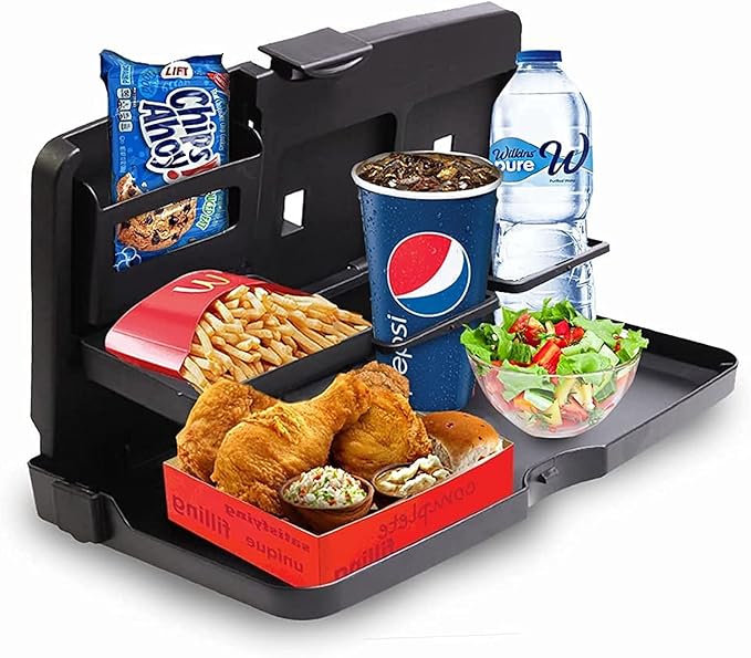 VaygWay Foldable Car Food Tray Holder Multi- Functional Portable Auto Food and Drink Tray – Black Eating Organizer Backseat Car Tray – Kids Table Holder Desk- Laptop, Meal (1 Pk Black)