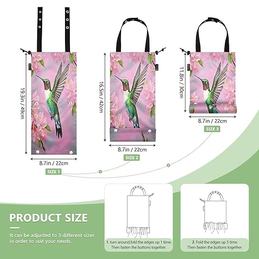 Hummingbird and Cherry Blossom Car Trash Bag Waterproof Foldable Hanging Garbage Bag Adjustable Car Trash Can Sundry Storage Bag for Automotive Front or Back Seat, 2Pack