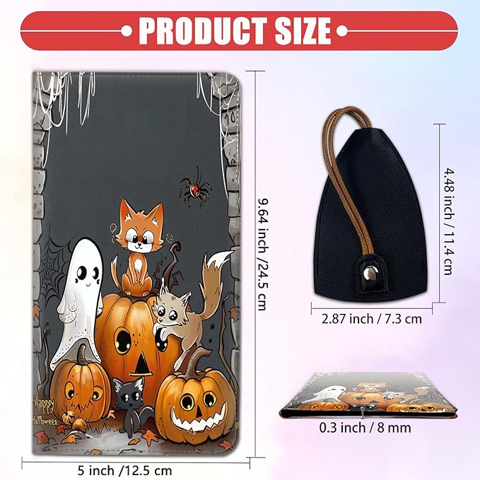 Car Registration and Insurance Card Holder for Women Men, Waterproof PU Leather Glove Box Car Organizer with Magnetic Shut, Vehicle Document Holder for Driver License,Cards, Pumpkin Cartoon Cat