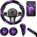 Purple Butterfly Car Decor Set for Women 6 PCS Steering Wheel Cover Cup Holder Handbrake Gear Cover Butterfly Print Car Accessories Set for SUV Truck Sedan