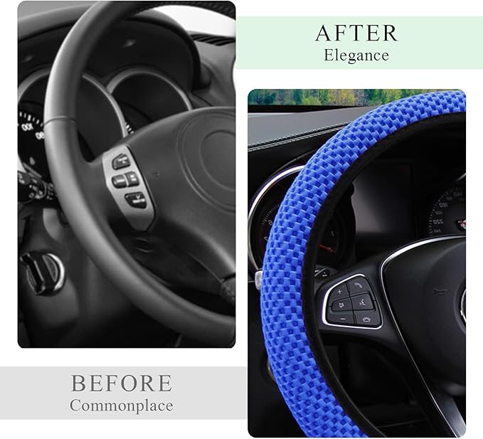 Elastic Steering Wheel Cover, 15"×15" Comfy Breathable Stretch Steering Wheel Protector, Ice-Silk Cloth Polyester Steering Wheel Cover for Men Women, Car Accessories (Blue)