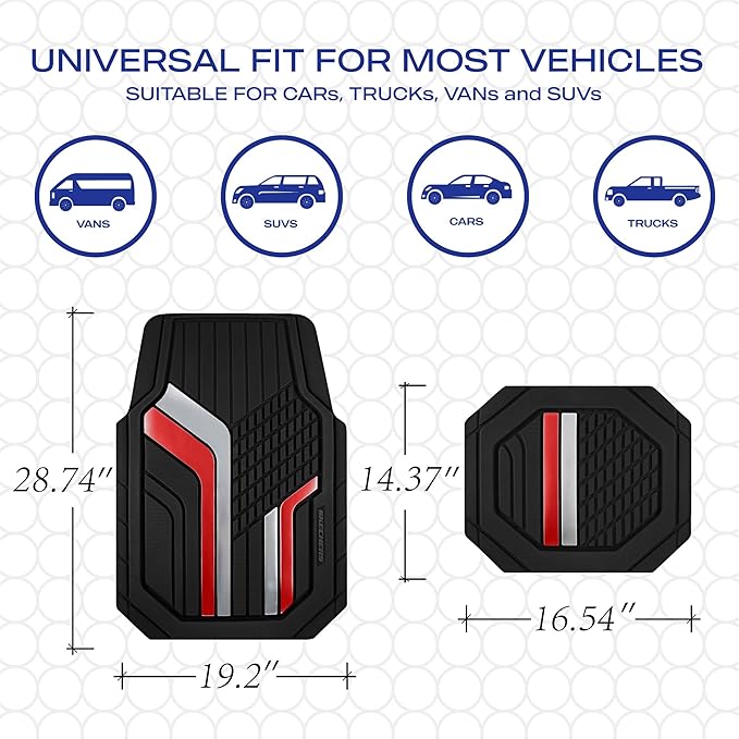 Skechers Heavy Duty Rubber Car Floor Mats,Dual Color Design Floor Mats,All Weather Car Mats,Waterproof Trim to Fit Universal Floor Liner Car Accessories,Automotive Floor Mats for Cars Trucks Suvs,Red