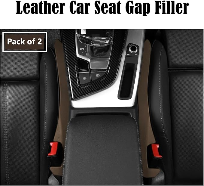 Berylins Leather Car Seat Gap Filler Universal for Car, SUV, Truck Fit Organizer Fill The Gap Between Seat and Console Stop Things from Dropping, Set of 2 (Brown)