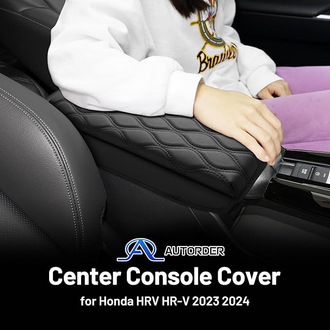 Autorder Center Console Cover for 2023-2025 2026 Honda HRV HR-V Accessories Armrest Cushion Cover Nappa Leather Middle Console Covers HRV Console Cushion Pad Anti-Scratch