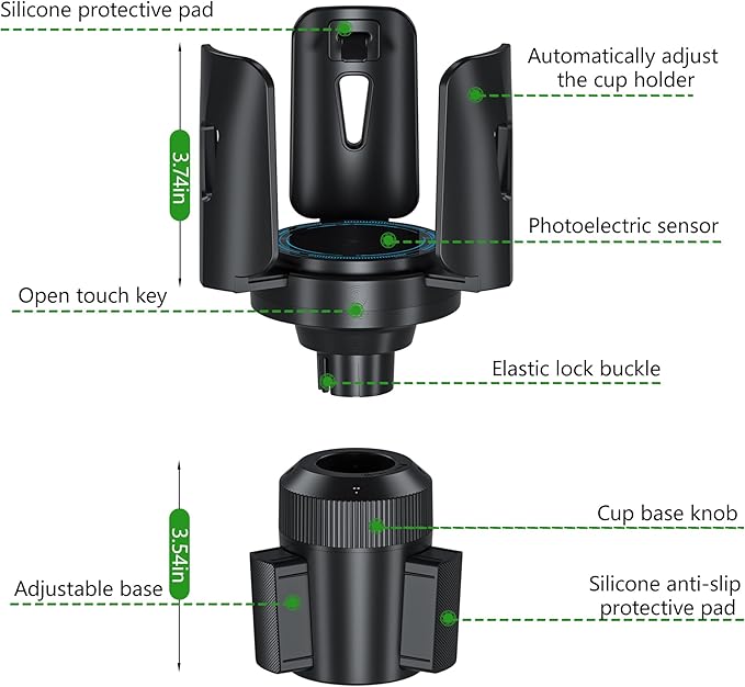 Intelligent Car Cup Holder Expander, Automatic Adjustable, Fits 2.76-4.82in for Coffee Mugs & Large Water Bottles & Travel Tumbler，Auto Cup Holder with Adjustable Insert Accessories
