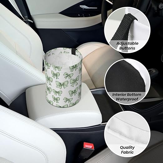 Green Bow Car Trash Can Leak-Proof Waterproof Hanging Trash Bin Collapsible Garbage Can for Car Accessories Travelling Camping