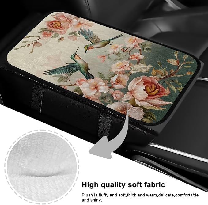 Bulopur Hummingbird Car Console Covers Warmth Arm Rest Cover Car Flannel Easy to Install Protect from Pet Claws Universal Car Interior Accessories Car Arm Rest Cover